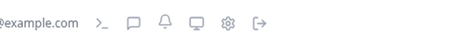 Close-up of the app header icons; the leftmost is a greater-than and underscore terminal glyph.